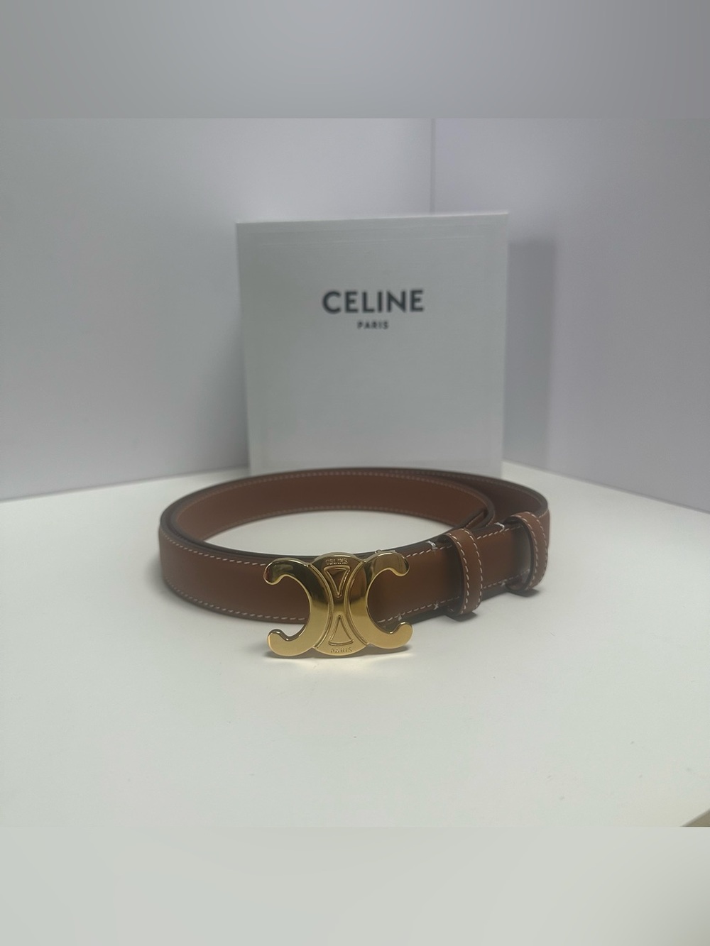 .Celine Belt with Gold Triomphe Buckle